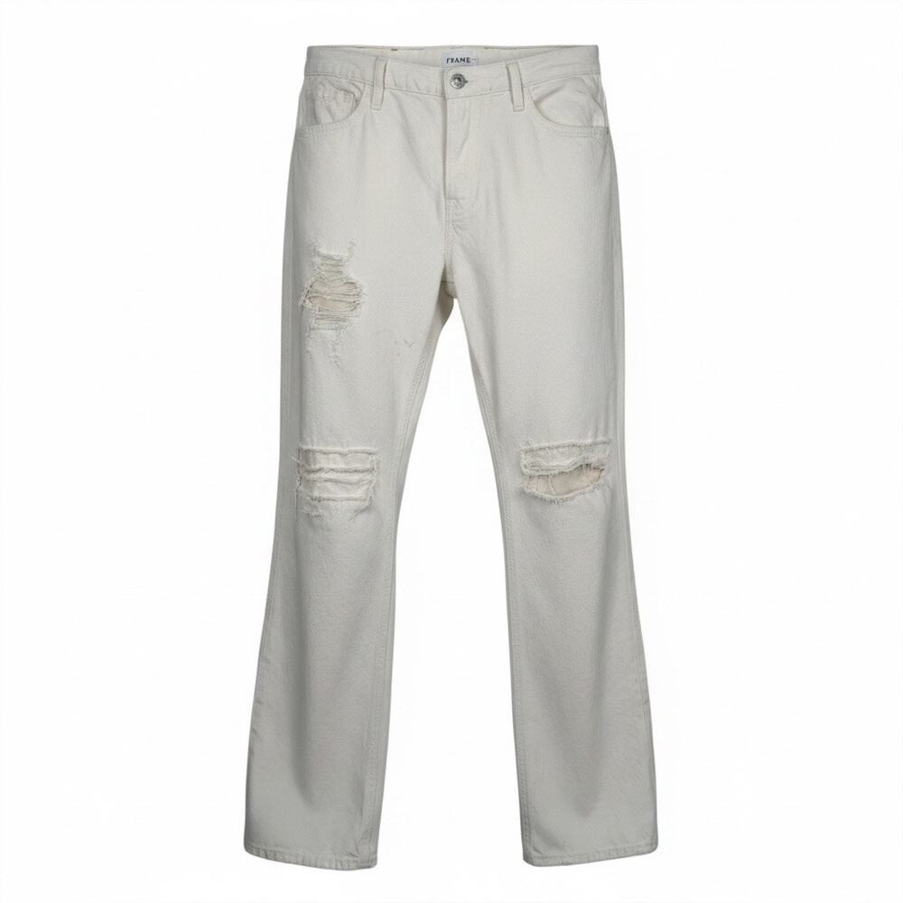 FRAME The Low Boot Distressed Bootcut Jeans Ivory Cream Size 29